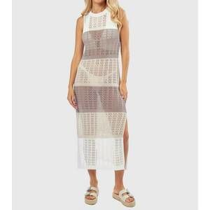 NEW UNISHE colorblock eyelet split dress in multi
